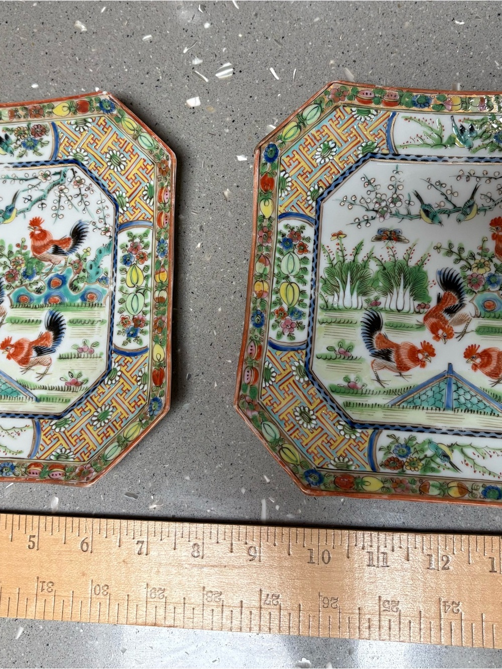 Antique Chinese Porcelain Rooster Plates (2)